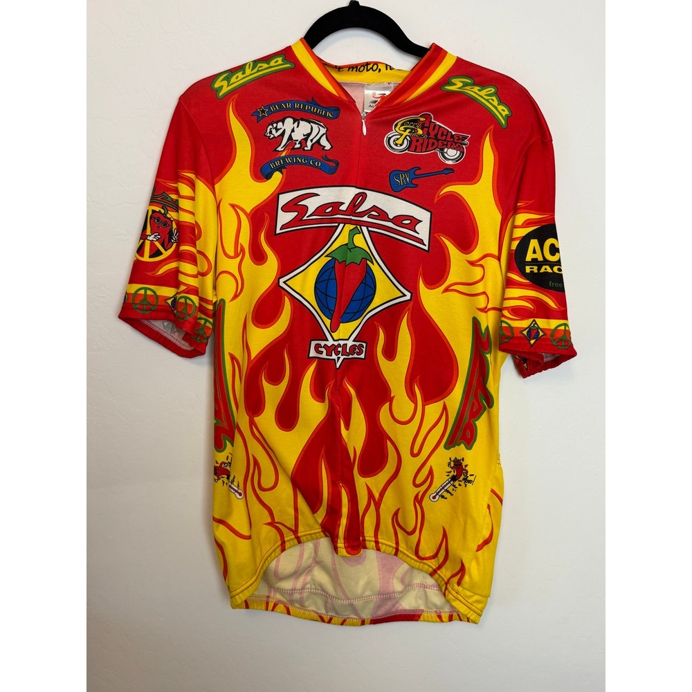 Salsa Cycles Aussie Cycling Jersey Mens XL Red Yellow Flame Bear Republic Brew